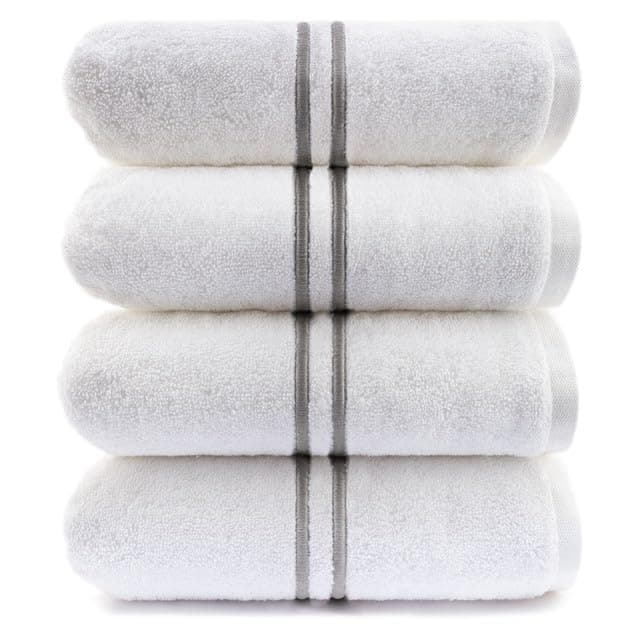 Maisonette Loft Baratta Egyptian Cotton Turkish Bath Towels, Soft & Absorbent, Ideal Quick Dry Large Bathroom Towel Set for Shower (30" x 58", 4 Pack) - White, Linen Striped - White