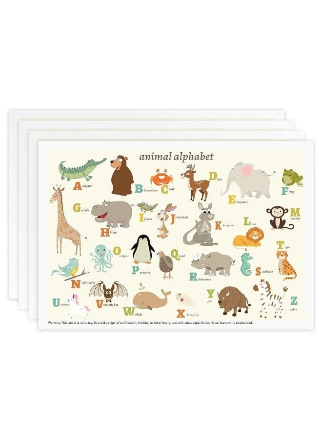 Babebay Disposable Stick-on Placemats 60 Pack for Baby & Kids & Toddler, Sticky Placemats Restaurant Table Mats 12" x 18" (Animal Alphabet)