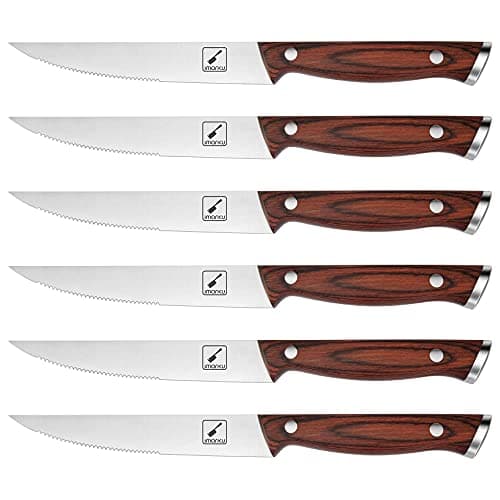 imarku Steak Knives Set of 6, Japanese HC Steel Premium Serrated Steak Knife Set with Ergonomic Handle and Gift Box, Home Essential, Best Birthday Gifts for Women and Men