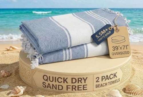 LANE LINEN Turkish Beach Towels 2 Pack Extra Large Beach Towel PreWashed for Soft Feel Oversized Sand Free QuickDry Pool Towel Beach Towels for Adults 39x71 Forever Blue