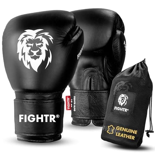 FIGHTR Pro Boxing Gloves Made of Genuine Leather Men and Women for Boxing MMA Muay Thai Kickboxing Martial Arts 10 12 14 16 oz incl Carrying Bag