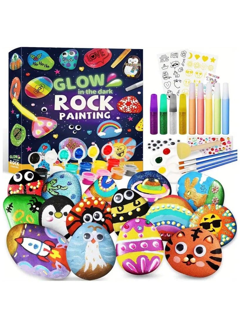 Rock Painting Kit for Kids-Glow in The Dark, Kids Craft Activity Kits, Arts and Crafts for Kids Ages 6-12, Art Supplies Toy, Arts Crafts for Boys Girls Birthday Party Gift Toy