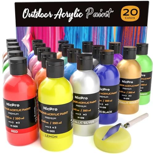 Nicpro 20 Colors Large Bulk Outdoor Acrylic Paint Set 845 oz 250 ml Rich Art Painting Supplies Non Toxic for Multi Surface Canvas Rock Wood Leather Fabric Stone Metal Wall Craft with Color Wheel