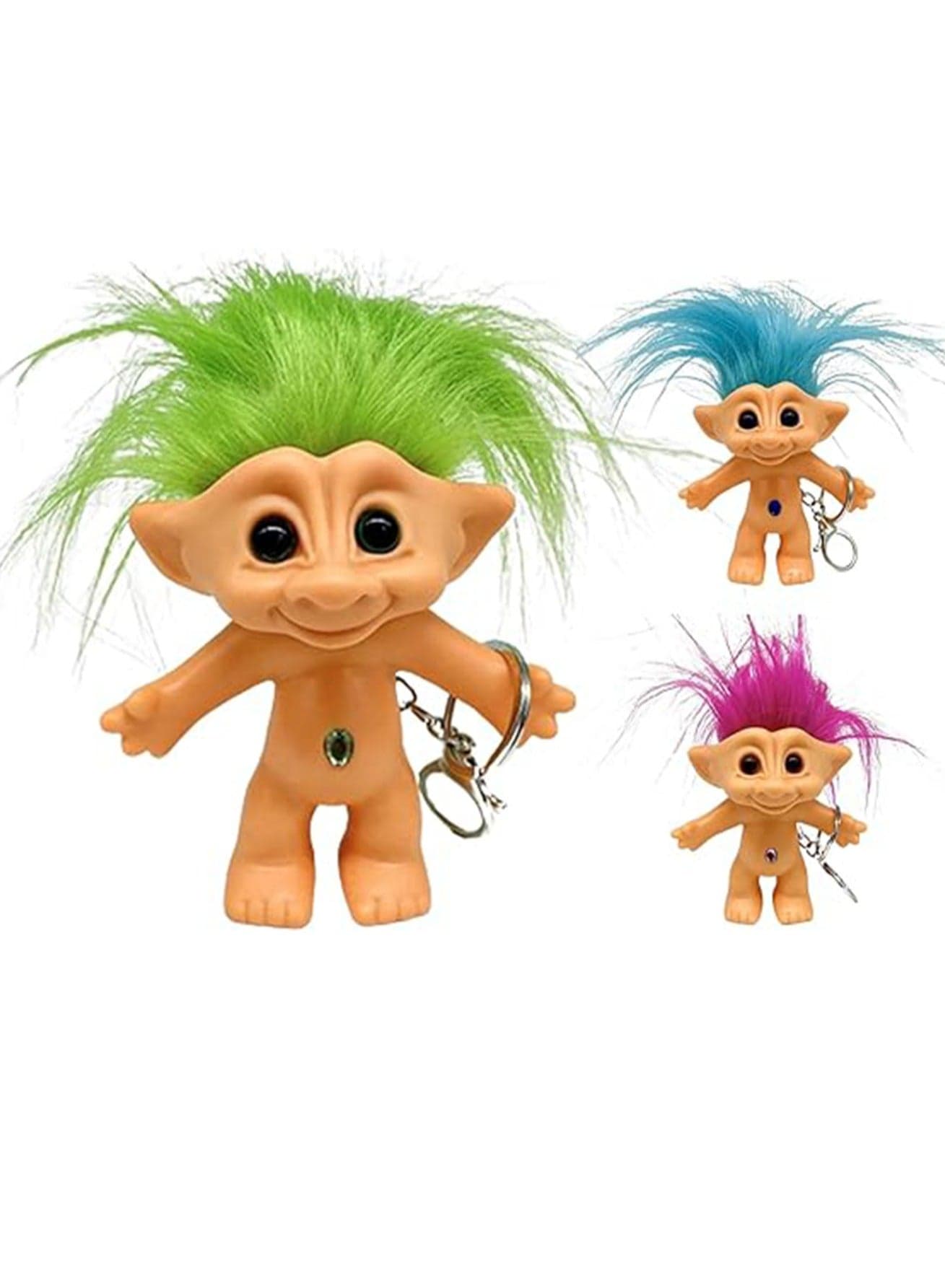 3 Pack Troll Doll Keychains, Cute Troll Doll Keychains, Cartoon Good Luck Keychains, Anti-lost Keychains, Suitable for Collection, School Projects, Crafts, Party Favors