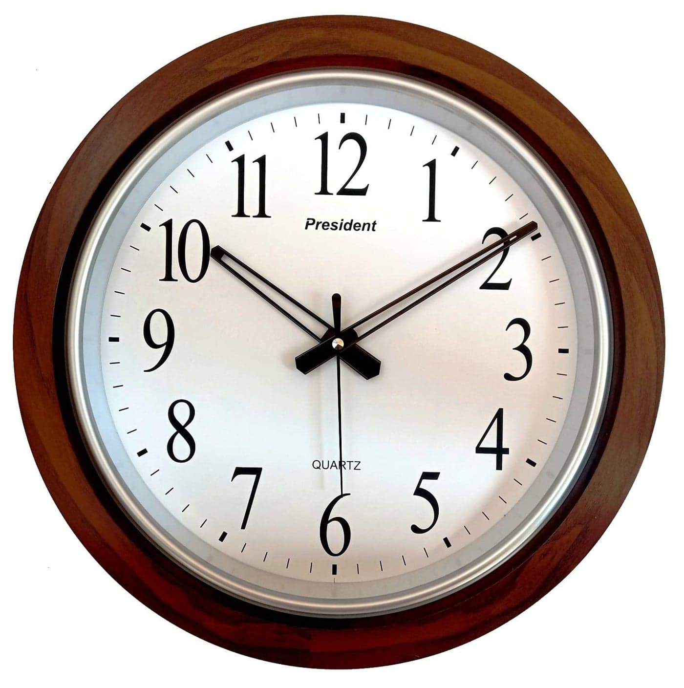 President Wooden Look Wall Clock Clocks for Living Room Stylish Home Big Size Bedroom Latest Multicolour, 17 Inch X 17 Inch X 2 Inch and Glass Wood Finish