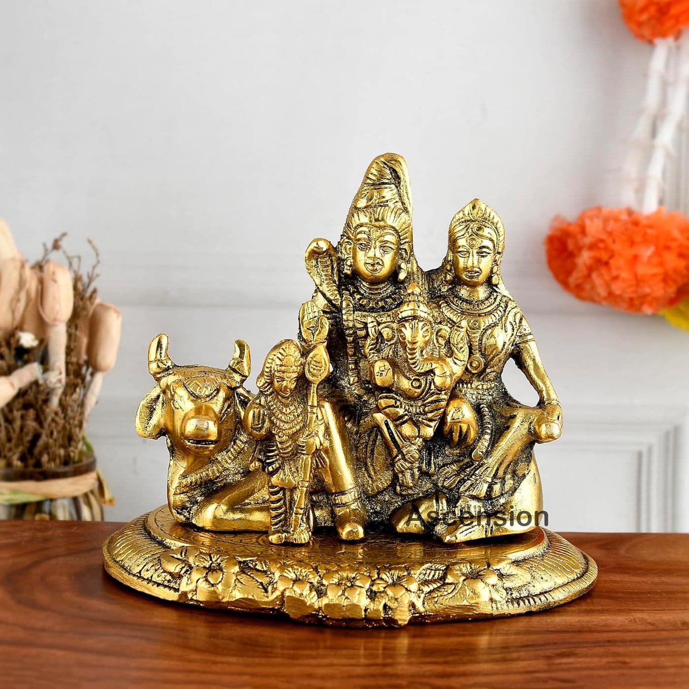 ascension Metal Shiva Parvati Ganesh Idol Shiv Parivar Murti Statue Hindu Shiva Idols Family Sitting On Nandi Showpiece Figurine for Home Office Pooja Room Living Room Bedroom Decoration