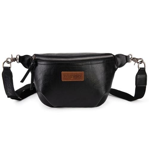 Wrangler Large Fanny Packs for Women Waist Bag Travel Belt Bags Crossbody Sling Purse Black