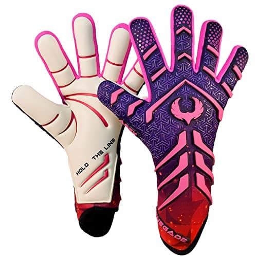 Renegade GK Apex Flare 2.0 Professional Strapless Goalie Gloves | 4mm EXT Contact Grip | Blue & Pink Soccer Goalkeeping Gloves (Size 8, Youth-Adult, Evo Neg. Cut, Level 5.5)