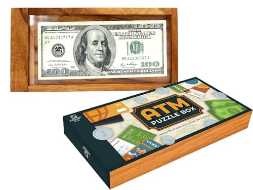 BSIRI ATM Puzzle Box for Adults Secret Brain Teaser Wooden Puzzle Boxes with Hidden Compartments Ideal Mystery Money Jewelry 3D Puzzle Lock Gift Card