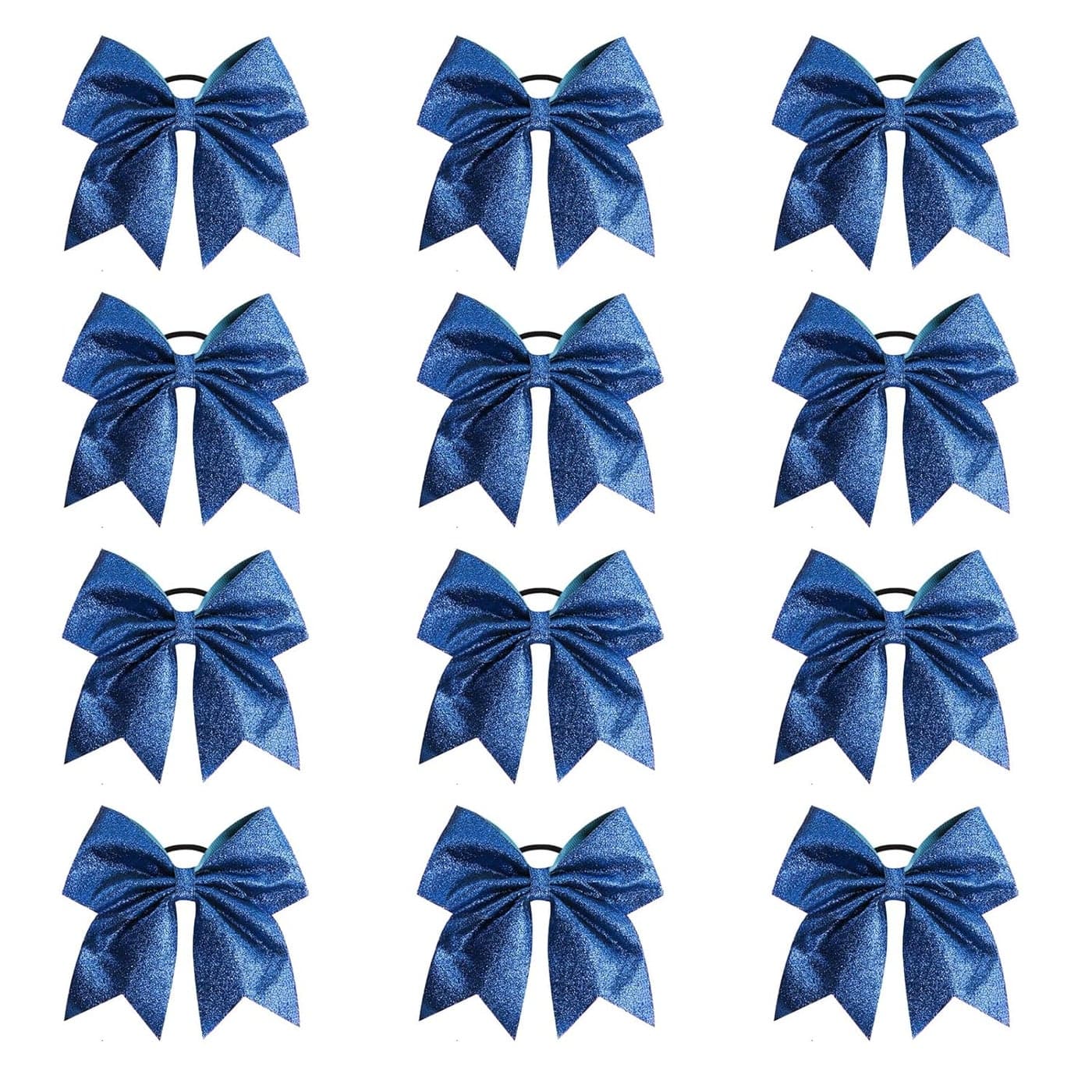 Oaoleer 12PCS 7 Large Glitter Cheer Hair Bows Ponytail Holder Elastic Band Cheerleader Bows Hair Tie Handmade for Cheerleading Teen Girls College Sports Royal Blue