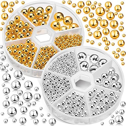 1370 Pcs Acrylic Silver Gold Beads 3456810mm No Hole Pearls Smooth Round Faux Makeup Beads for Vase Filler DIY Craft Home Wedding Decor