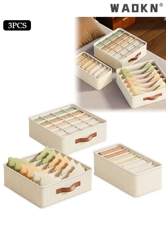 3pcs Wardrobe Clothes Organizer Sock Underwear Drawer Organizer Dividers Cell Foldable Linen Dresser Closet Organizers and Storage Bins for Clothing, Baby Clothes, Bra, Panty, Scarf, Ties, Scarves,32*16*11cm,32*32*11cm,32*32*11cm.