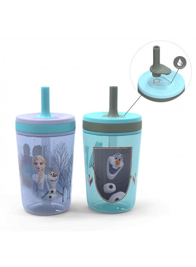 Zak Designs Disney Frozen II Movie Kelso Tumbler Set, Leak-Proof Screw-On Lid with Straw, Made of Durable Plastic and Silicone, Perfect Bundle for Kids (Frozen 2 Olaf, 15 oz, BPA-Free, 2pc Set)