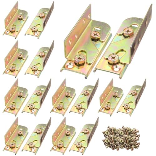 WENHUALI 16 Sets Bed Rail Brackets Bed Frame Hardware Brackets NonMortise Bed Rail Fittings with Screws for Wood Furniture