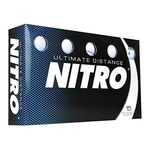 Nitro Long Distance High-Durability Golf Balls (15PK) All Levels Ultimate Distance Titanium Core High Velocity Great Stop & Sticking Ability Golf Balls USGA Approved-Total of 15-White