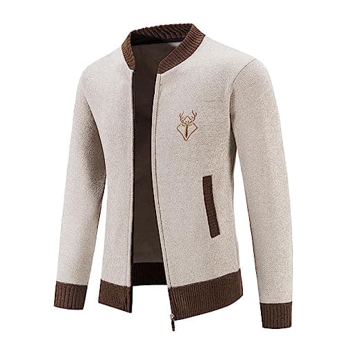 Mylldey Mens Casual Full Zip Cardigan Sweaters Cable Knit Jacket Sweater Men, US Size(OffWhit-XXL)
