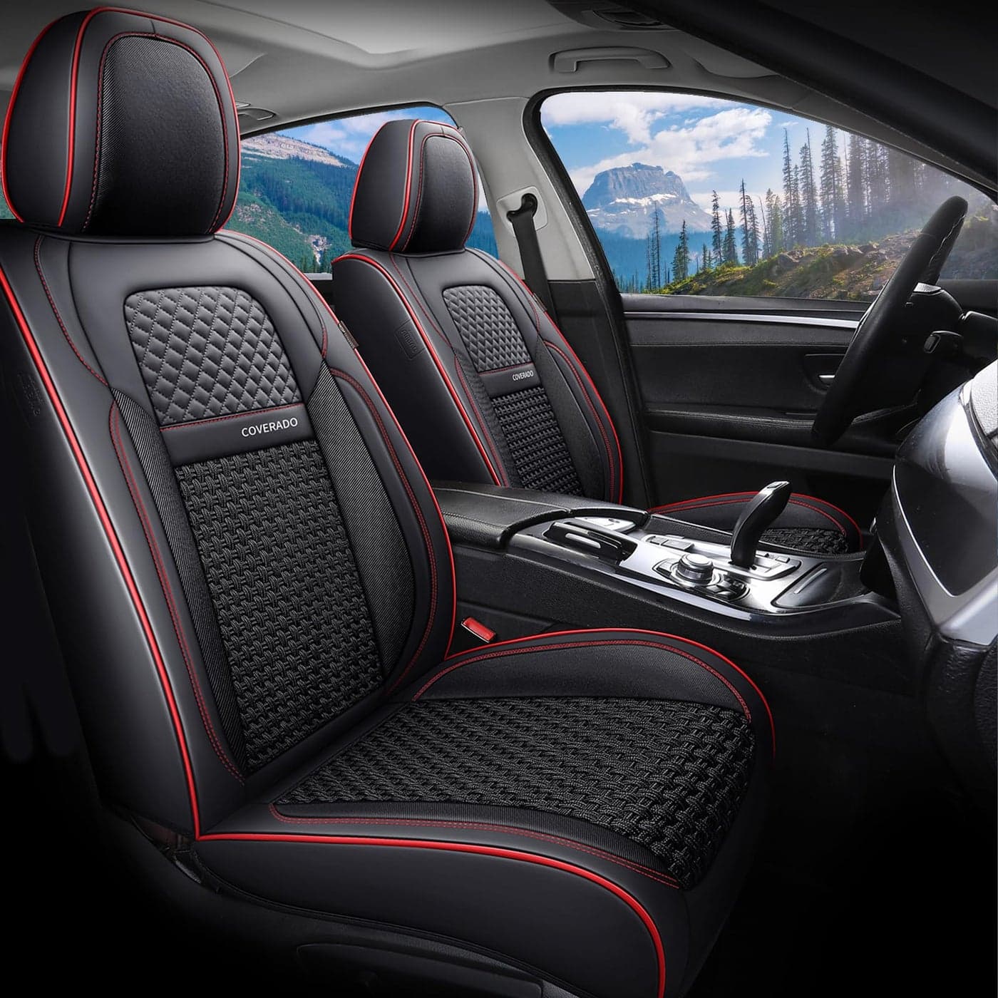 Coverado Car Seat Covers Front Seats Waterproof Front Seat Covers Nappa Leather Seat Covers for Cars Breathable Summer Car Seat Cushion Universal Fit for Most Cars SUV TrucksFront Black