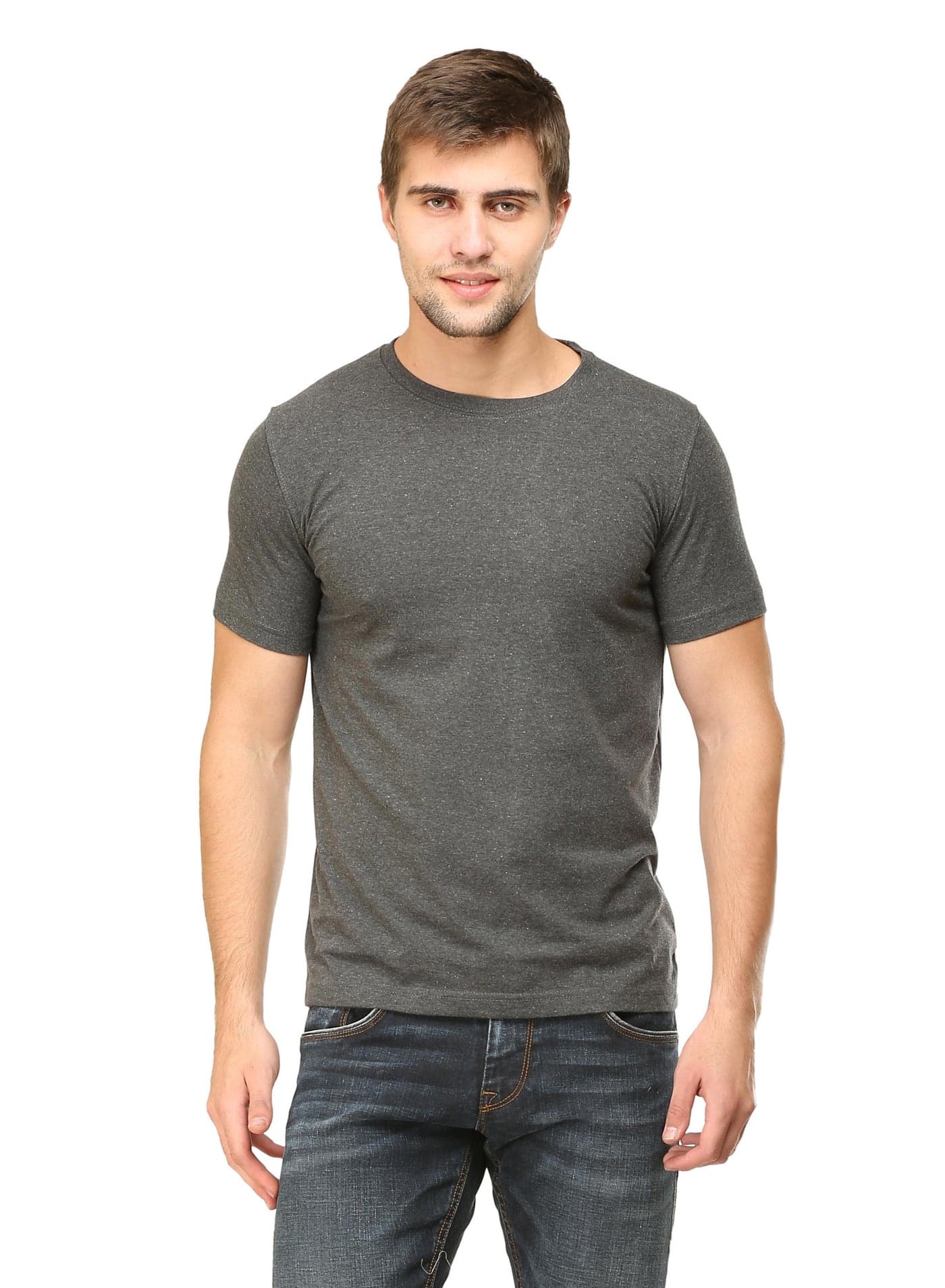Charcoal Grey Men's Half Sleeve Round Neck Cotton Tshirt