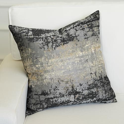 THE-TINOART Gold Splashed Industrial Modern Throw Pillow Covers 24x24, Slate Gray and Black Jacquard Woven Pillow Covers, Urban Textured Decor for Couch Sofa Bed