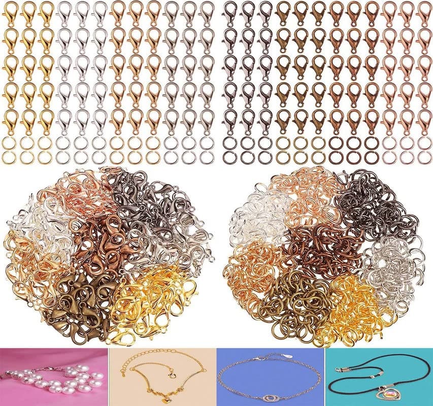 DIY Crafts 100 Grm, Bronze, Lobster Clasps and Rest Open Jump Rings Set Lobster Claw Clasps for Jewelry Making and Bracelets (50x Lobst (100 Grm, Bronze)