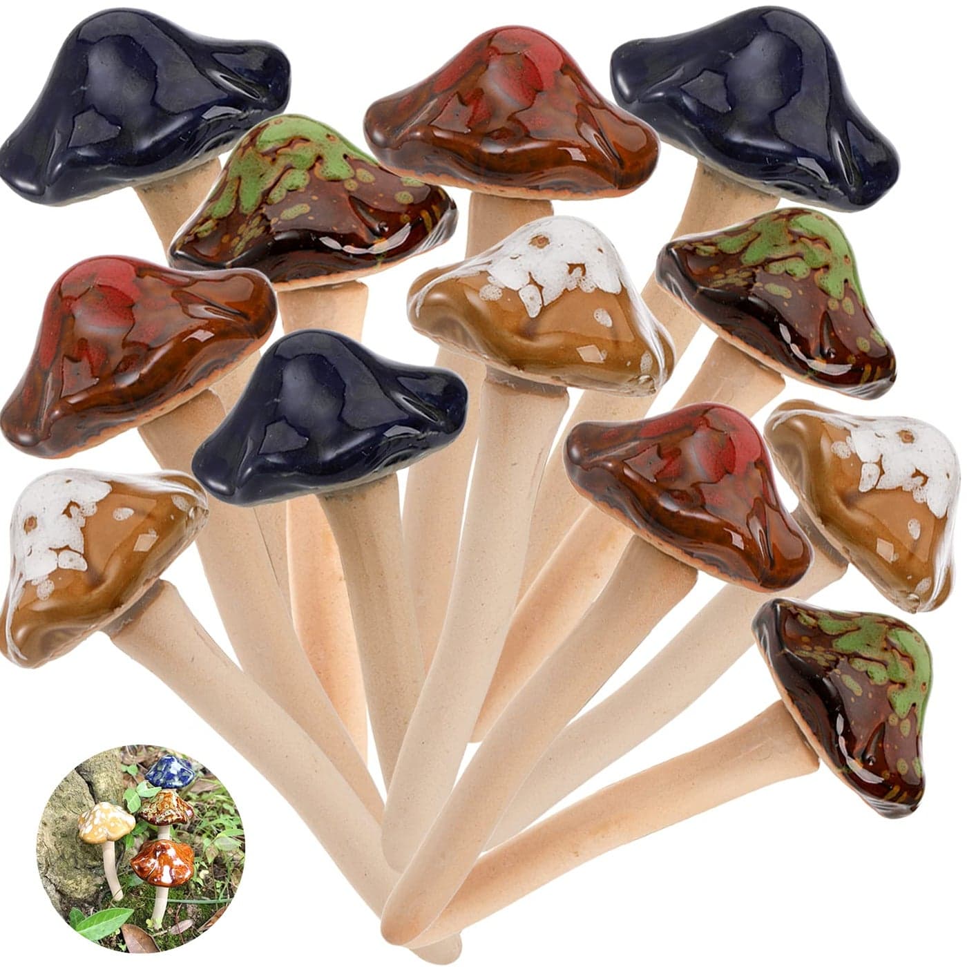 Peohud 12 Pack Ceramic Garden Mushrooms Lawn Ornament Decor Mushrooms for Fairy Garden Yard Indoor Outdoor 47 Inch