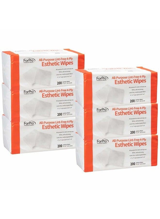 All-Purpose Lint-Free 4-Ply Esthetic Wipes, for Salon and Spa Use, Soft, Strong and Durable, Latex-Free, 4" x 4", 200-Count (Pack of 6)