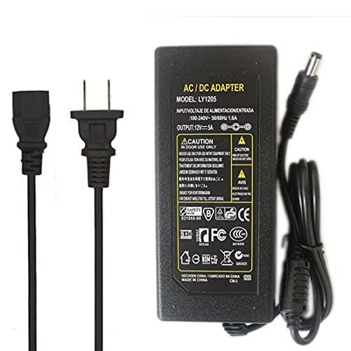 JOYLIT 12V 5A Power Supply Adapter 60W, AC 100-240V Convert to DC 12 Volt 5 Amp 60 Watt Transformer 2.1mm X 5.5mm DC Plug LED Driver for 12V LED Strip Lights, CCTV, Router