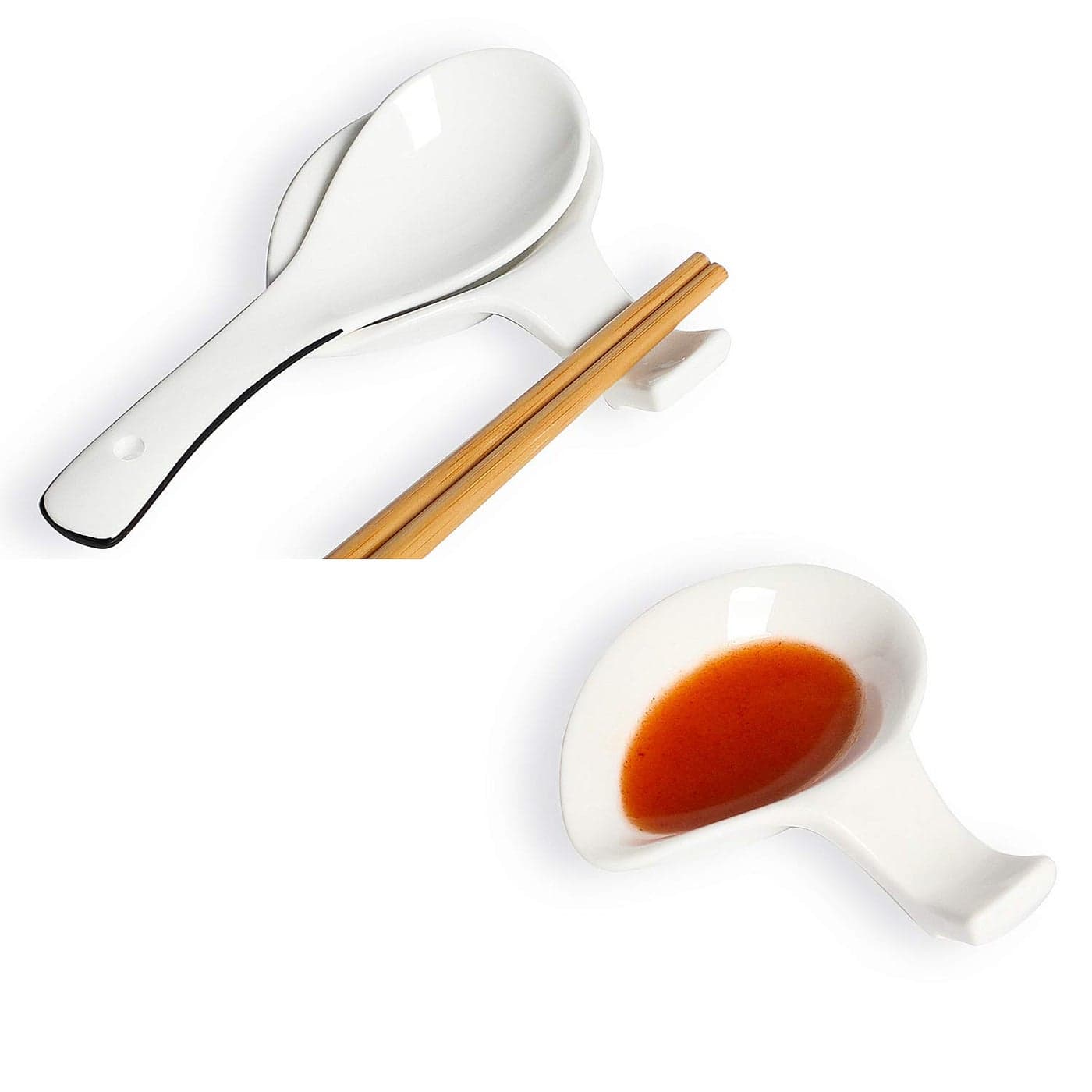 Spoon Holder Ceramic Chopstick Fork Knife Rests Sauce Plate Set of 4 White