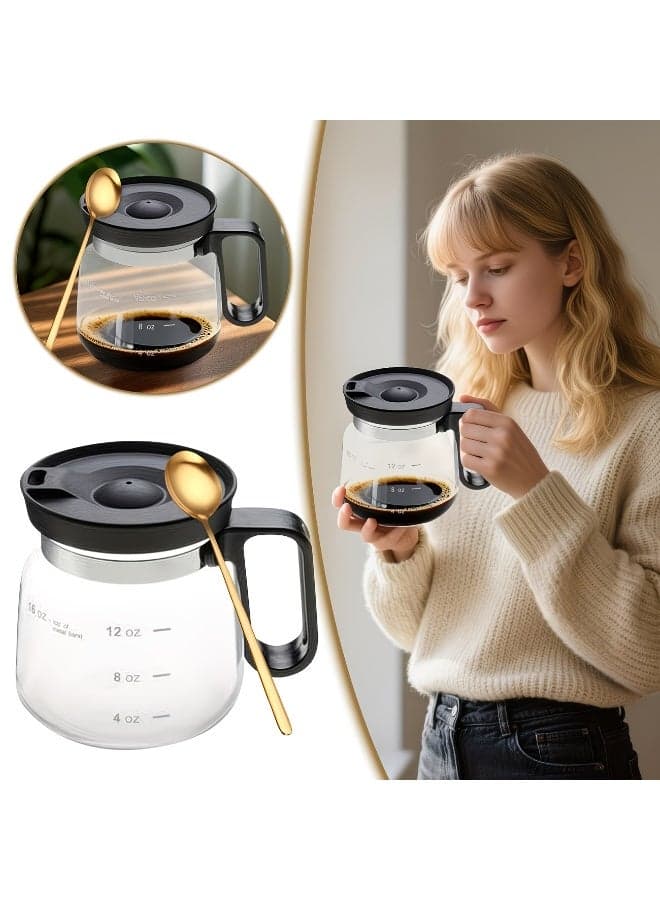 Coffee Pot Mug with Lid, 16oz Glass Mini Coffee Cup| Spill Proof Heatproof Large Capacity Clear Travel Mug& Novelty Gift for Coffee Lovers& Office Desk