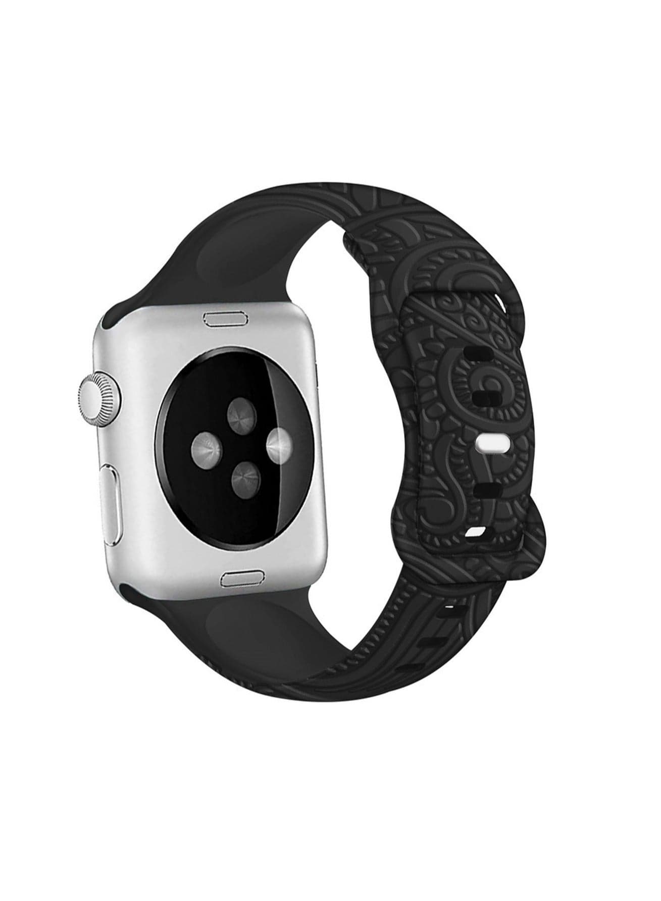 Black 42/44/45/49mm Universal Compatible With Apple Watch, Suitable For Men And Women, Silicone Embossed Engraving Strap Wristband Compatible With Iwatch Ultra Se