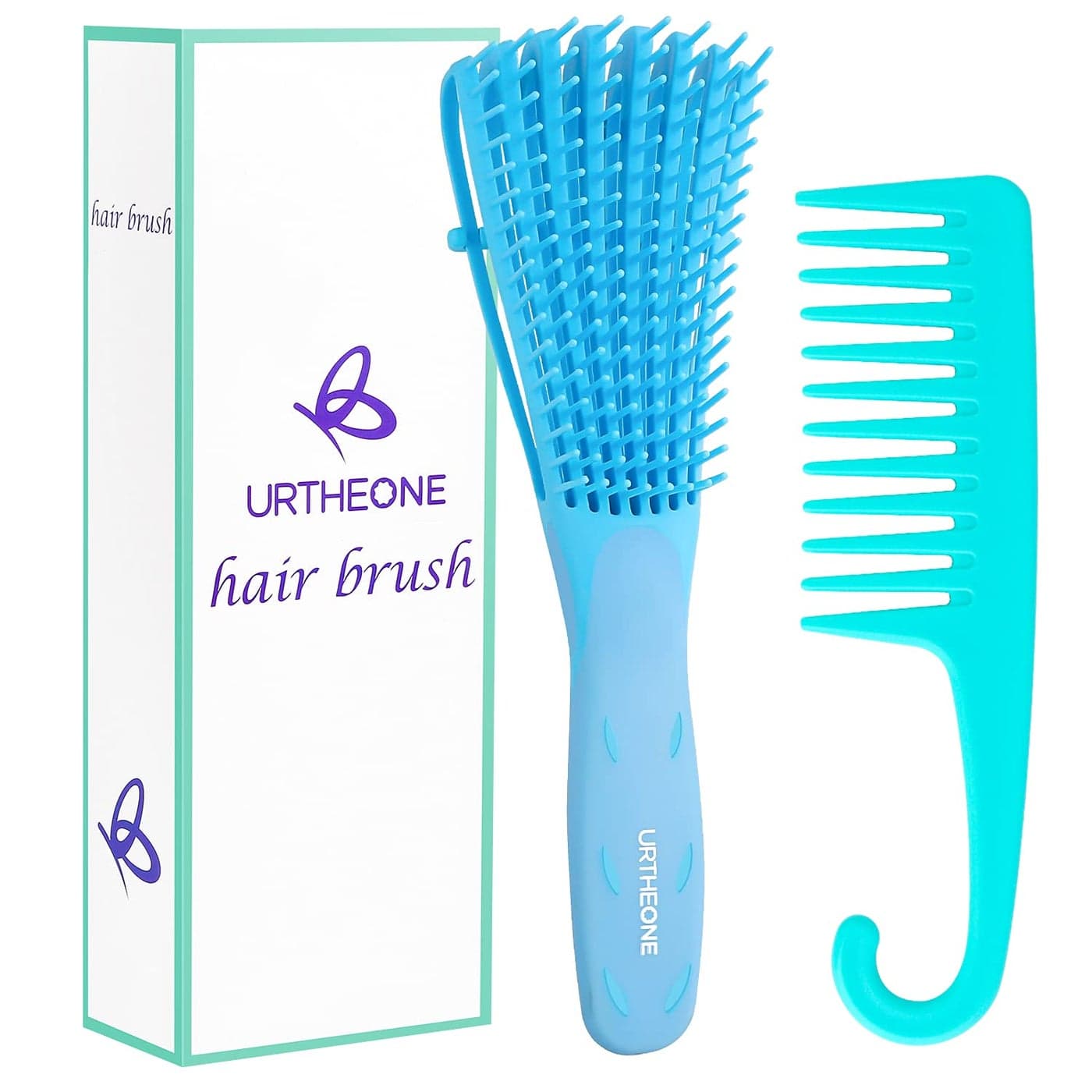 Detangling Hair Brush Detangling brush for Adults and Kids Comb Set for Kinky Curly Coily and Wavy Hair For Wet and Dry Hair Afro American Type 3a4c Comfortable Grip Easy to CleanBlue