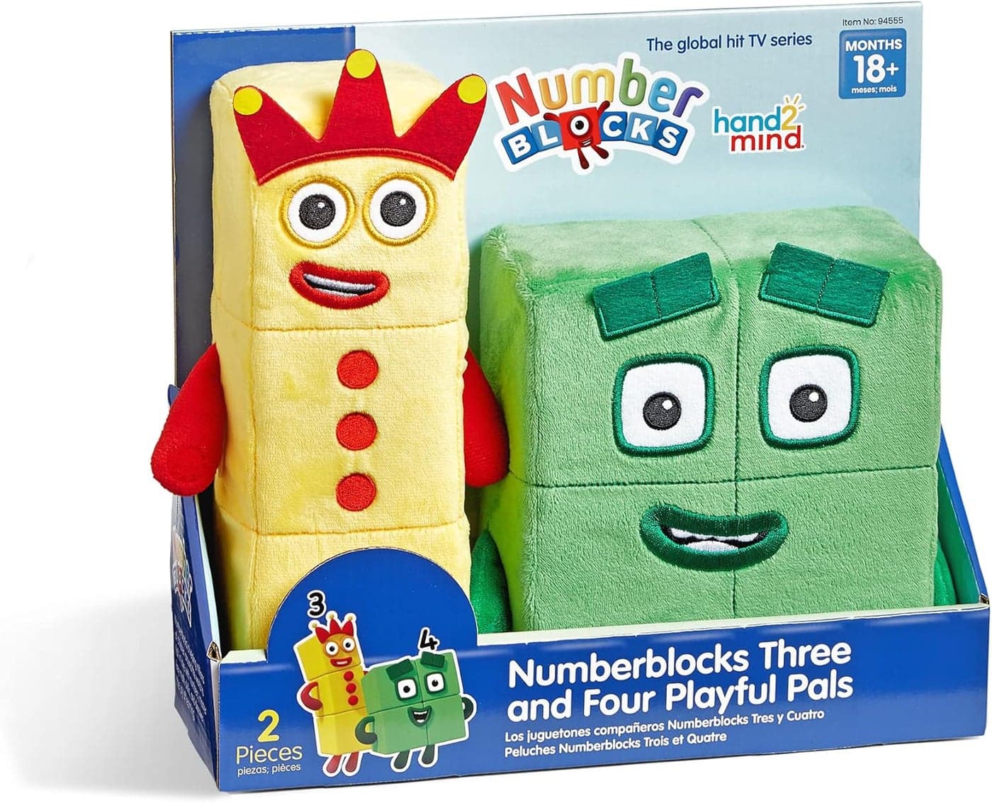 hand2mind Numberblocks Three Four Playful Pals Plush Numbers for Toddlers Preschool Math Learning Toys Stuffed Animal Plushie Counting Blocks Stuffies Kids Birthday Gift Easter Basket Stuffers