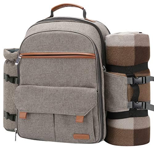 Sunflora Picnic Backpack for 4 Person with Blanket Picnic Basket Set for 2 with Insulated Cooler Wine Pouch for Family Couples (Brush Beige)