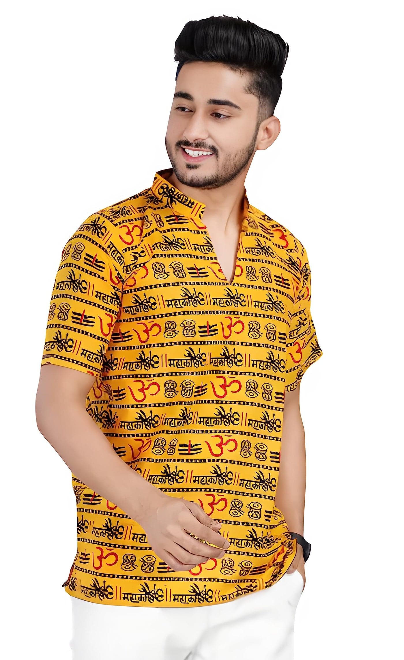 OORA Men's Cotton Short Kurta for Birthday,Wedding, Ceremony, Casual, Engagement Mango
