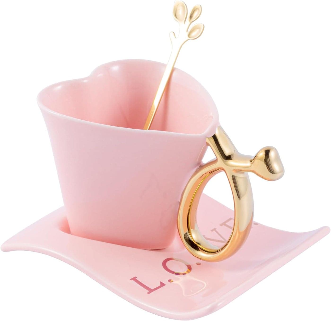 135 ml 456 oz Porcelain Espresso Cups HeartShaped Cup Mug with Saucers and Spoon Ceramic Coffee Tea Cups Pink