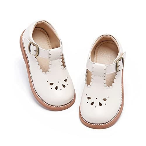 Toddler Little Girl Beige Mary Jane Dress Shoes Ballet Flats for Flower Girl Party School ShoesBeige11 Little Kid