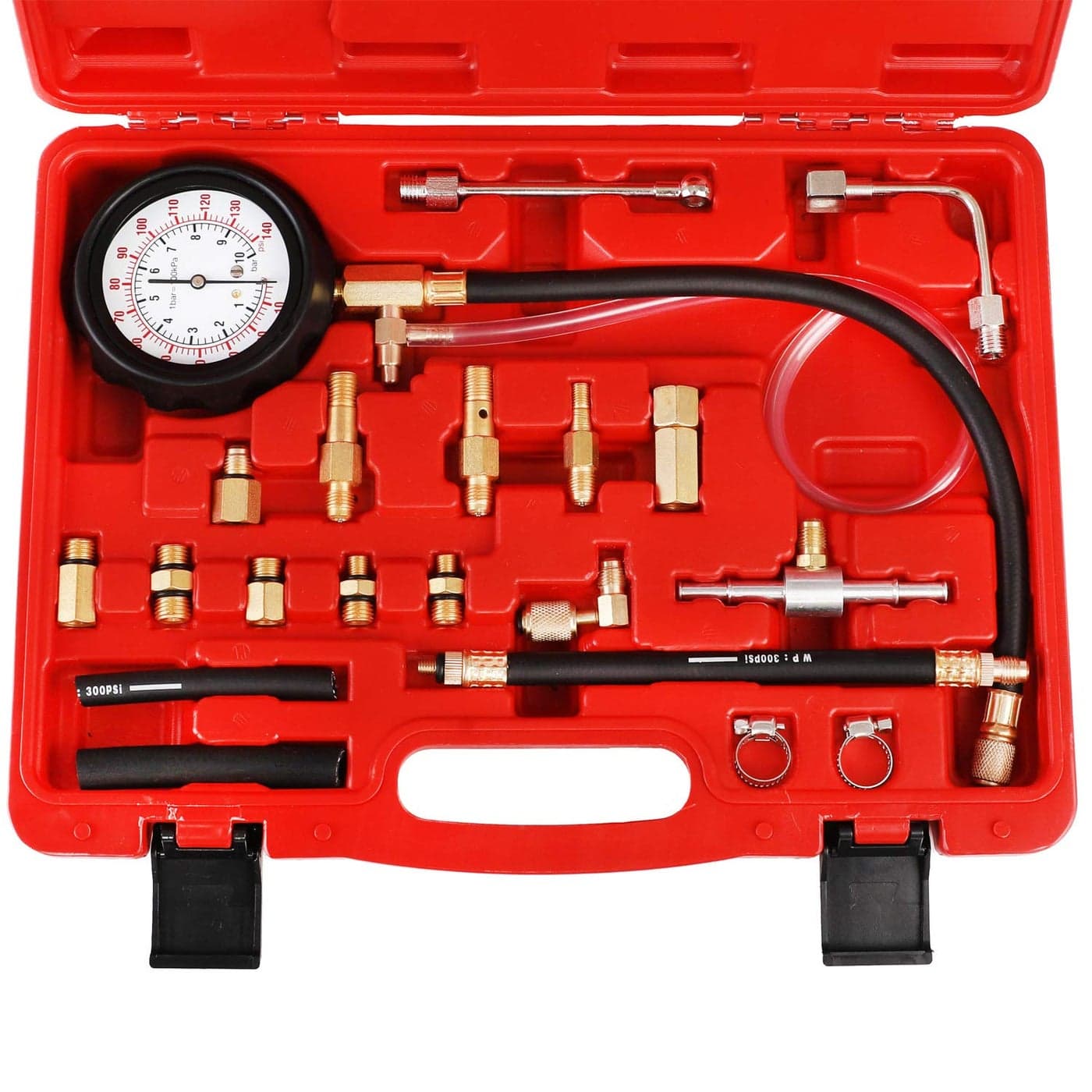 JIFETOR Fuel Injection Pump Pressure Tester Gauge Kit Car Gasoline Gas Fuel Oil Injector Test Manometer Tool Set 0140PSI Universal for Auto Truck SUV Motorcycle ATV RV