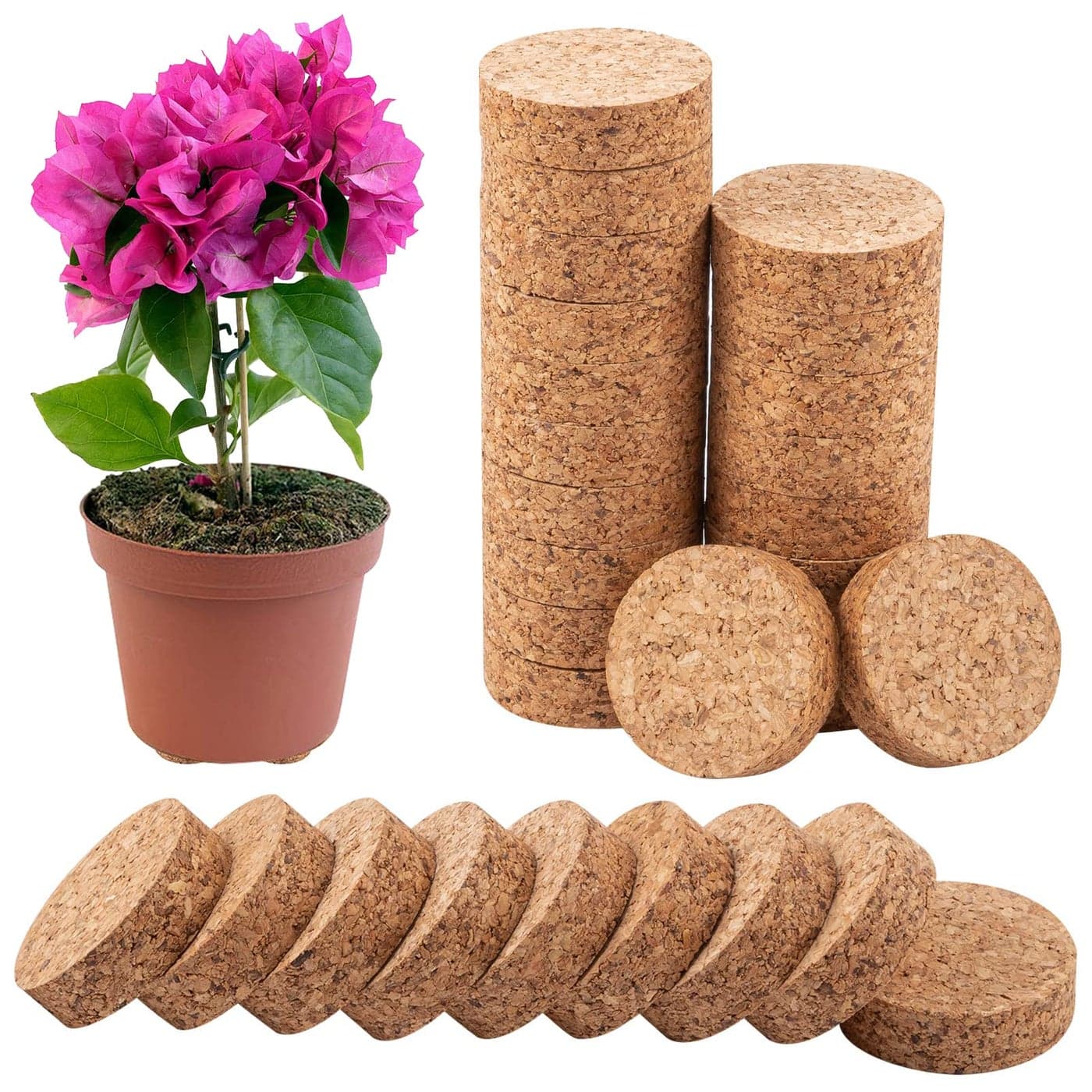 Biubee 60Pcs Invisible Pot Feet with NonSlip Surface Sturdy Cork Plant Riser Pot Feet for Outdoor Planter Drainage Solid Corkwood Planter Lifter 2 Dia