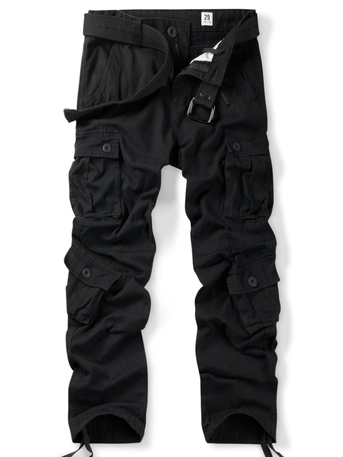 OCHENTA Mens Cotton Casual Cargo Work Military Tactical Combat Army Pants with 8 Pockets Black 36