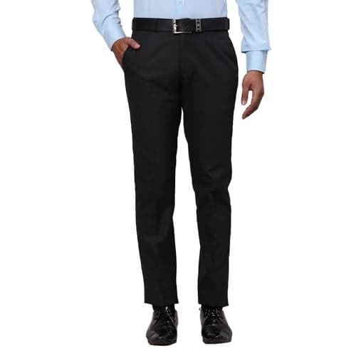 Raymond Men's Slim Fit Mid Rise Formal Trousers, Poly Viscose Blend, Solid Pattern, Flat Front | Dark Grey