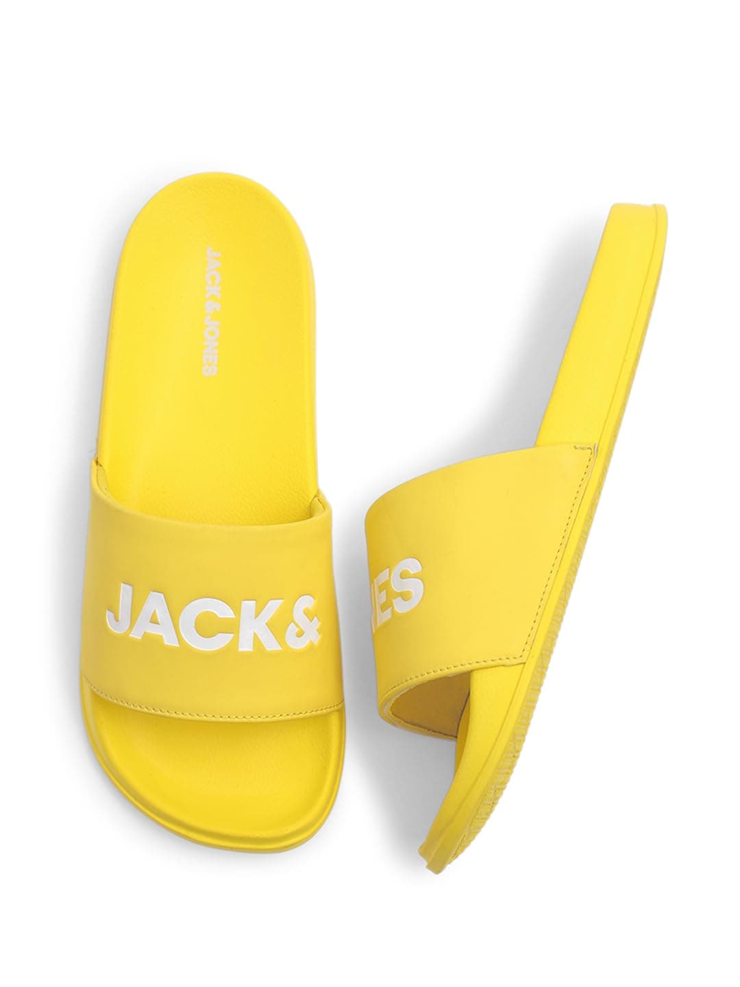 Jack & Jones Light Yellow Logo Print Pool Sliders