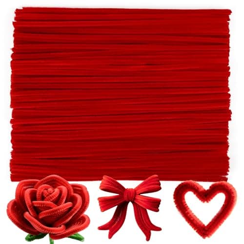 Caydo 100 Pieces Red Pipe Cleaners Craft Supplies Flexible Chenille Stems for DIY Crafts Project and Home Decoration 6 mm x 12 Inch