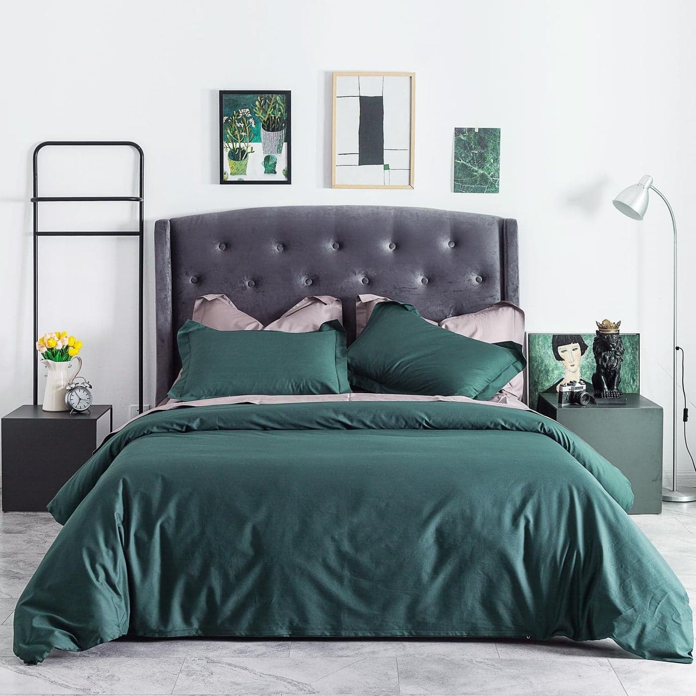 SUSYBAO 100 Cotton Duvet Cover King Dark Green Duvet Cover 3 Pieces Set 1 Hunter Green Christmas Duvet Cover with Zipper Ties 2 Pillow Shams Luxury Soft Vintage Forest Green Bedding Set Comfy