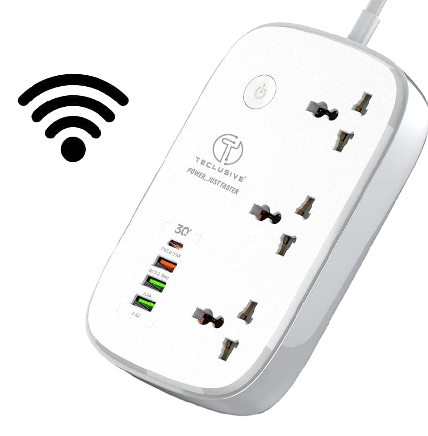 T TECLUSIVE 10A Smart Wifi Extension Power Strip With Type C Usb Ports2500W 3 Power Sockets With 30W Type C Pd Qc 30 Fast Usb PortMulti Port Extension With UsbApp Control5Volts