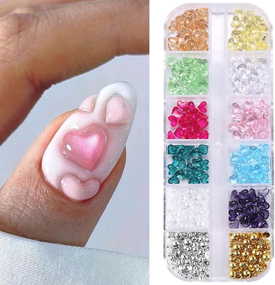 1Box Heart Nail Charms Colorful Resin Rhinestones Heart Charms For Nails Design Half Nail Beads Nail Pearls Nail Gems Nail Crystals Hearts Nail Charm Nail Jewels For Nail Art Supplies Nail Accessories