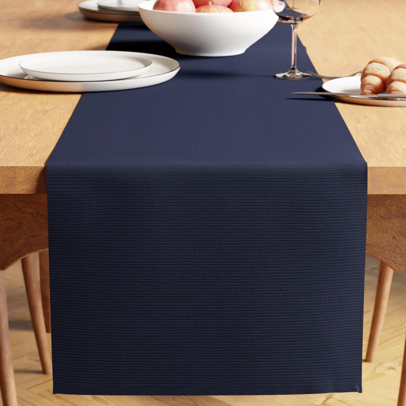 Encasa XO Dining Table Runner Yarn Dyed Fine Ribbed Cotton Size 32x150 cm Solid Navy Blue Machine Washable