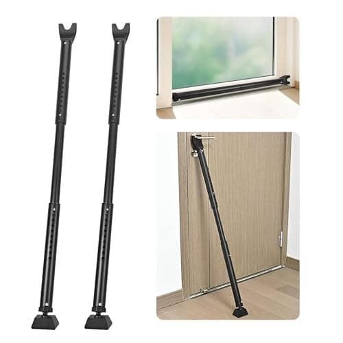 HonesaLoc 2-in-1 Door Security Bar & Sliding Patio(2pcs)Door Stopper Security Jammer Bar Child Proof Adjustable Constructed of High Grade Iron Window Doors Security Bars, Black