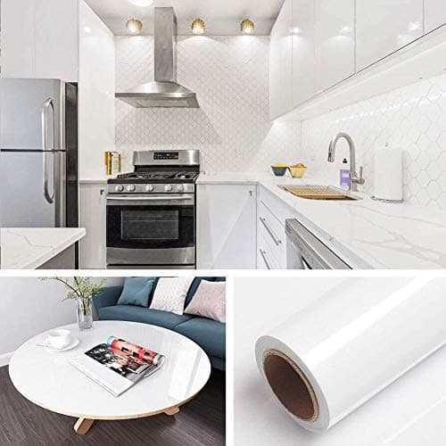 Elton Self Adhesive Vinyl PVC Film Wall Paper Shelf Liner for Walls Furniture Door Wardrobe Almirah DIY Renovation Projects (Pure White Glossy 40 x 210 Cms)