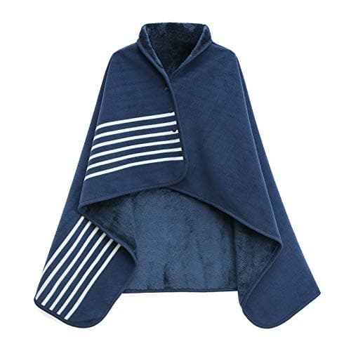 XING YE CHUAN Fleece Wearable Blanket, Comfy Poncho Throw with Buttons, Plush Sleeveless Blankets, for Women Cape Wrap Cover for Lightweight Microfiber Plaid Design (Navy Blue)