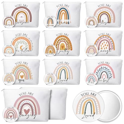 Vercraft 20 Pcs Employee Appreciation Gifts Inspirational Canvas Makeup Bags Compact Mirror Bulk Cosmetic Bags Portable Mirror Thank You Gifts for Women Christmas Nurse Practitioner (Rainbow)